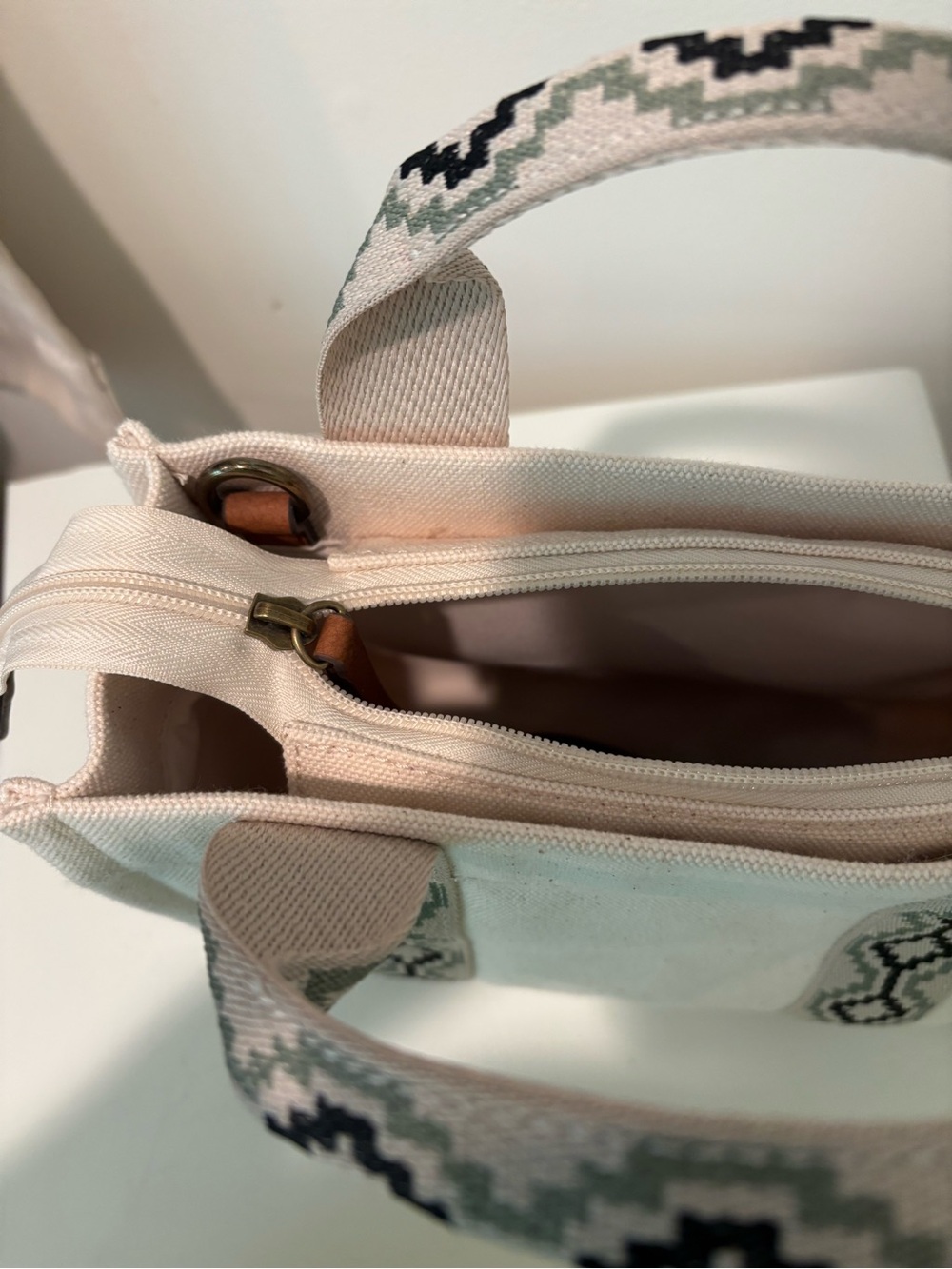 Canvas Tote Bag with Patterned Straps - Ivory - Picture 7 of 7